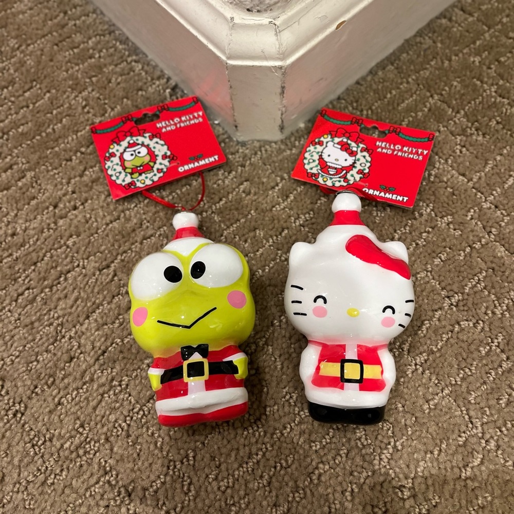 Hello Kitty & Keroppi santa themed ornaments